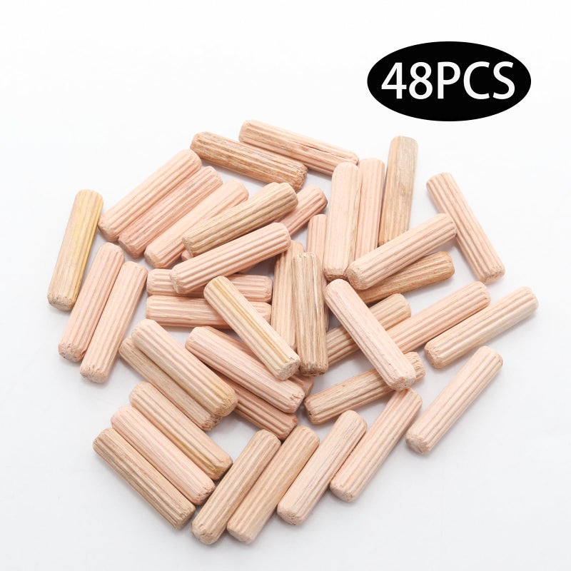 Adyoney 48Pcs 6mm x 25mm / 1/4 Inch x 1 Inch Wooden Dowel Pin Fluted Beveled Ends Wooden Pegs Support Shelves - Image 3